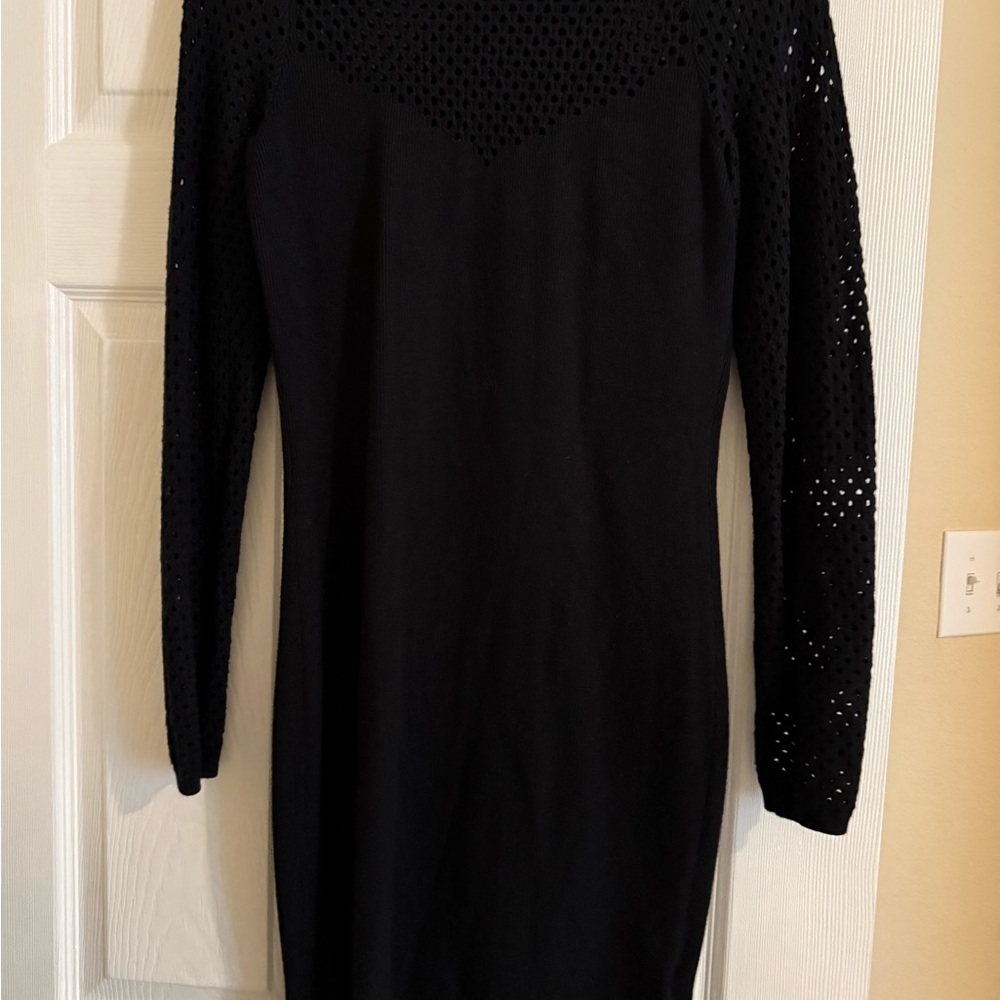 Express Black Long Sleeve Dress with Lace Detail